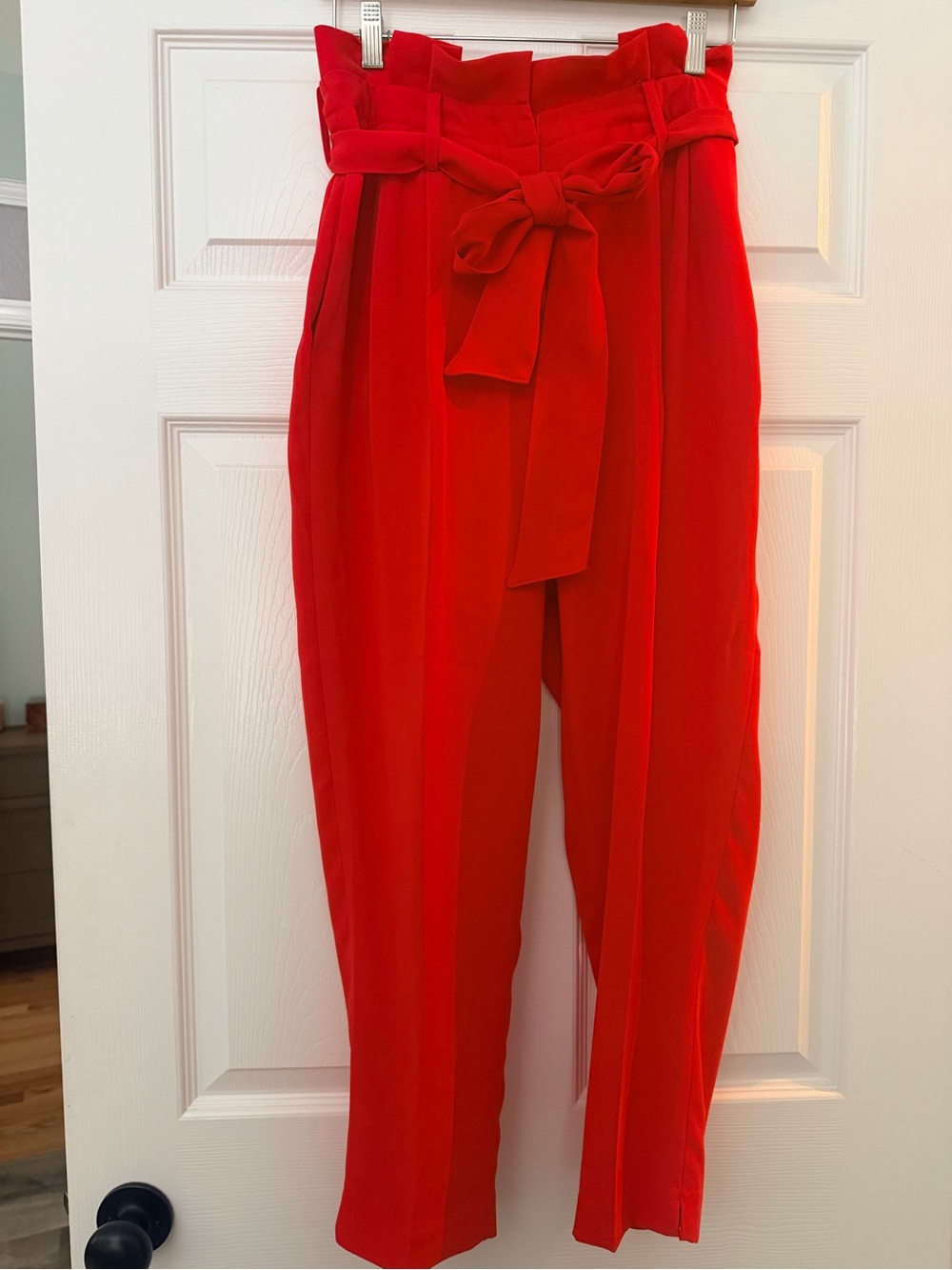 Boden High-Waist Red Paperbag Trousers with Tie Belt